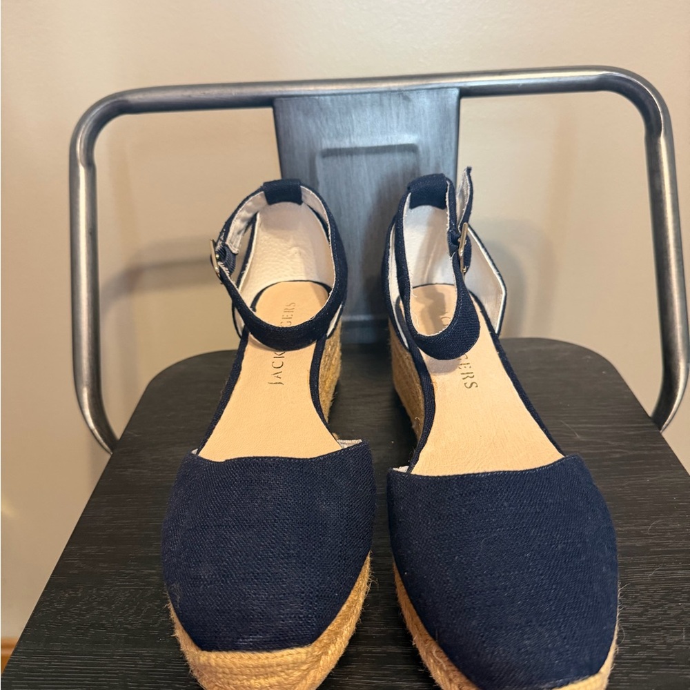 Jack Rogers Dark Blue Espadrille Wedges Sz 8 - Picture 2 of 12
